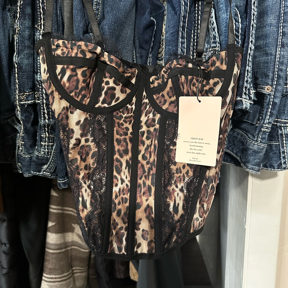 SHEIN Animal Print Bustier with Black Details